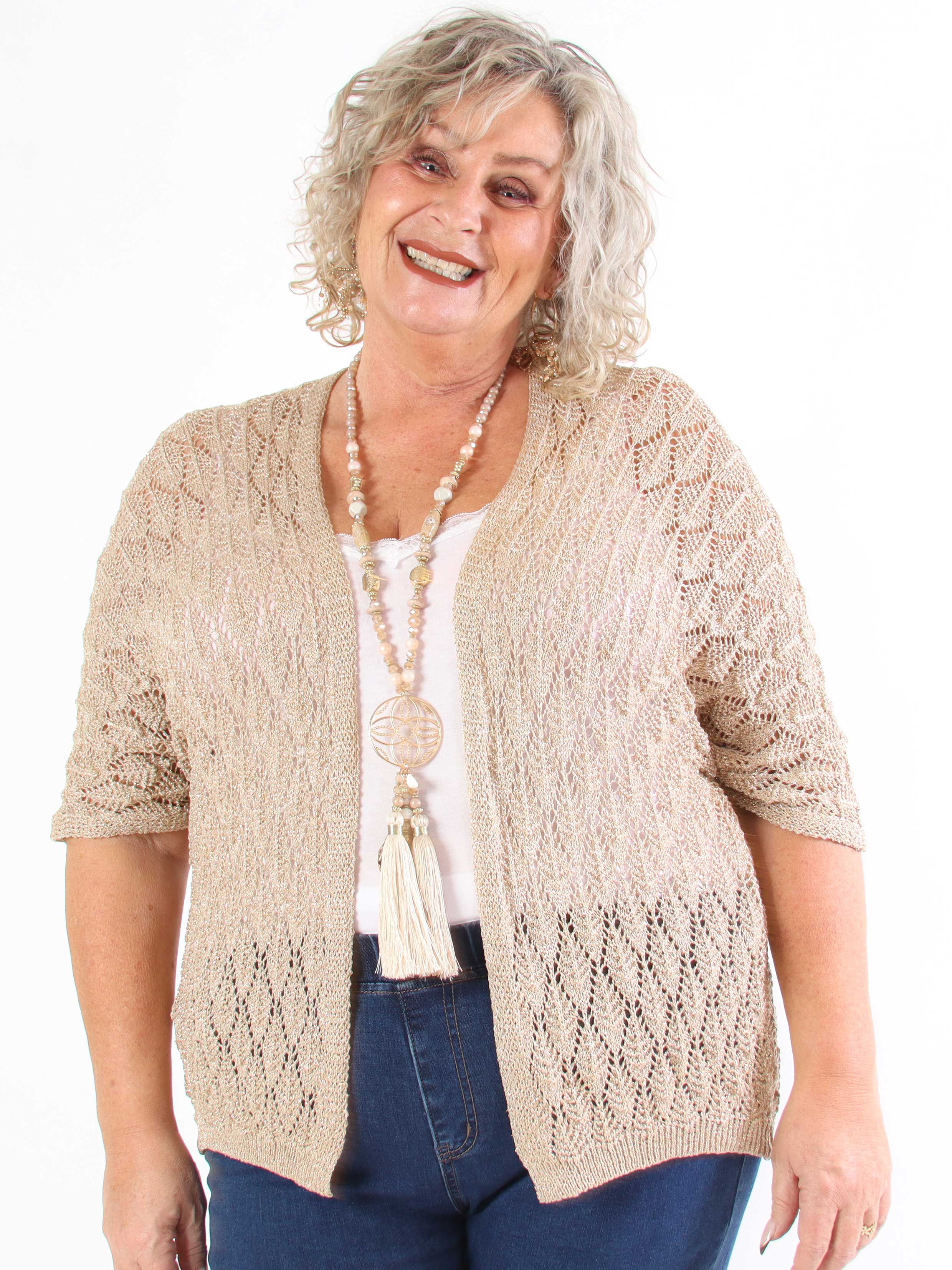 Selena - Söt virkad stickad tröja i plusstorlek med glittertrådar